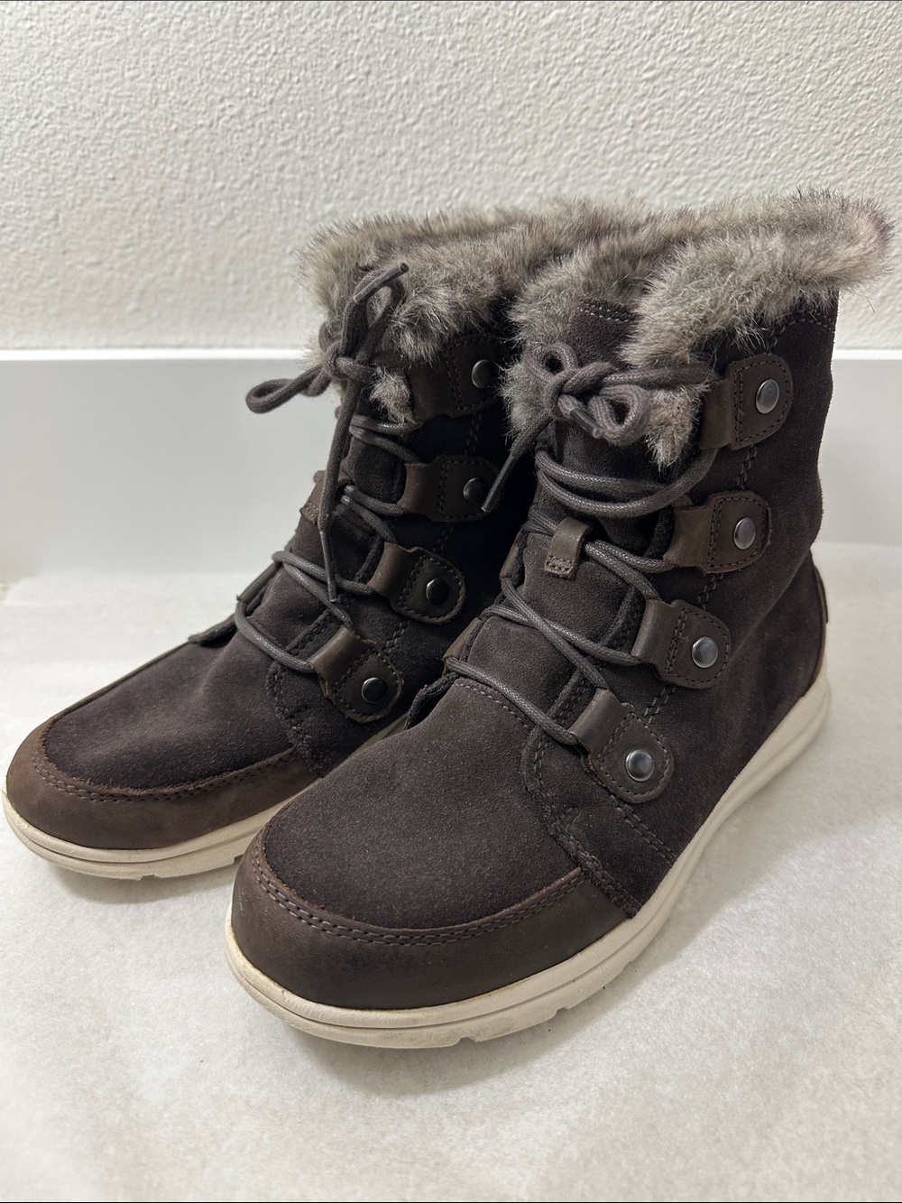 Women's Faux-Fur Trim Brown Winter Waterproof Boots